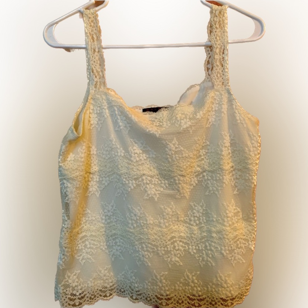 White Lace camisole with lining soft white with lace shoulder straps size L